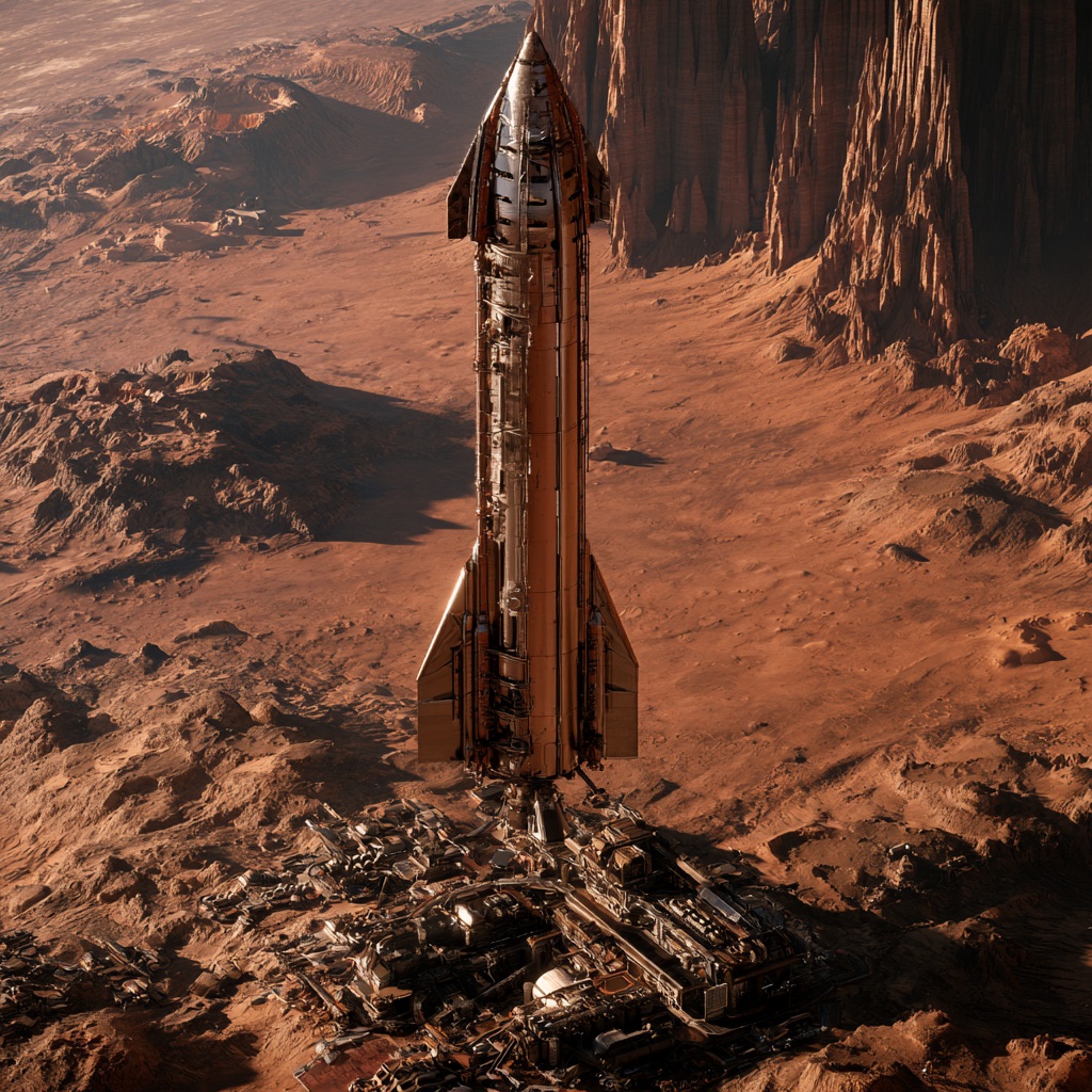 Concept art: landed ship on Mars